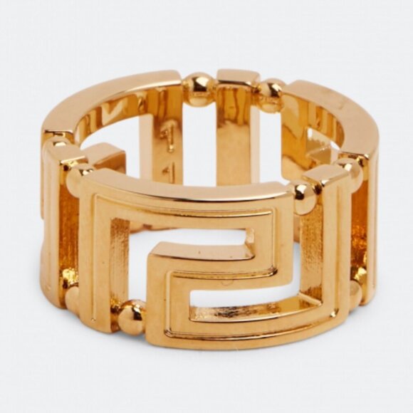 Versace Greca Greek Key Logo Gold Cut Out Wide Band Ring, many sizes - Picture 1 of 11